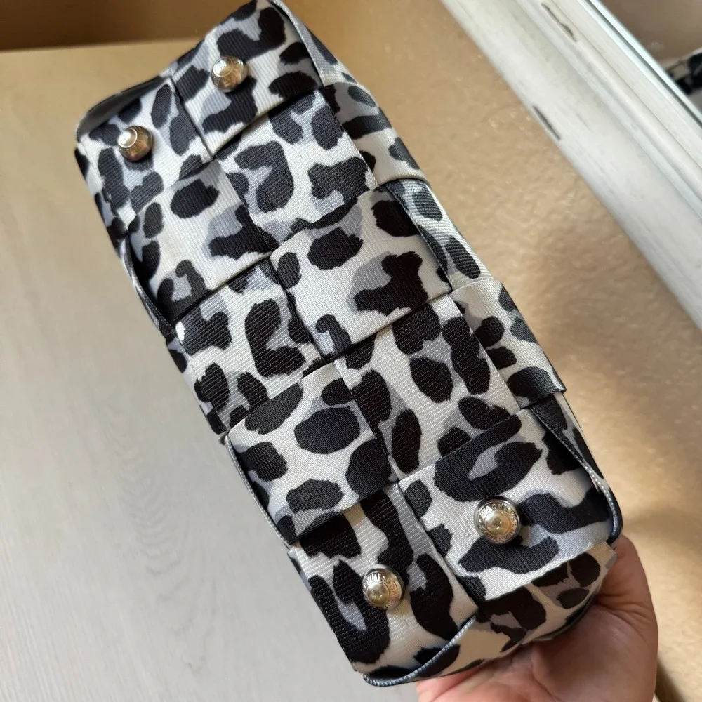 Harveys Seatbelt Bag Leopard Print Woven Shoulder Bag Gray Black Small Baguette